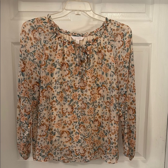 LC Lauren Conrad Tops - LC Lauren Conrad Orange Ruffled Tie Front Long Sleeve Blouse